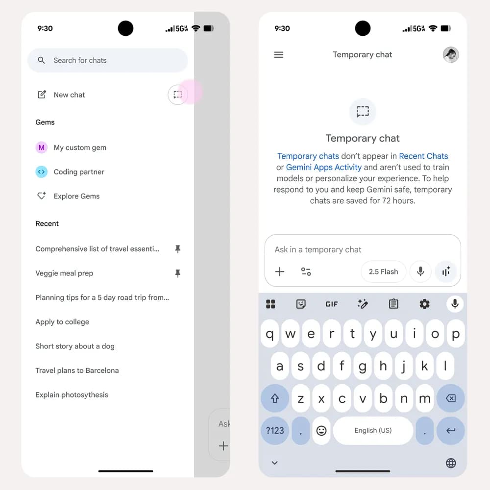 Temporary Chats Work Like Incognito Mode