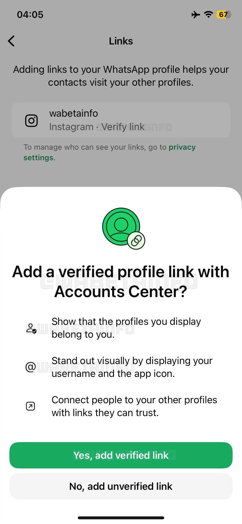 WhatsApp lets you paste an Instagram profile link 