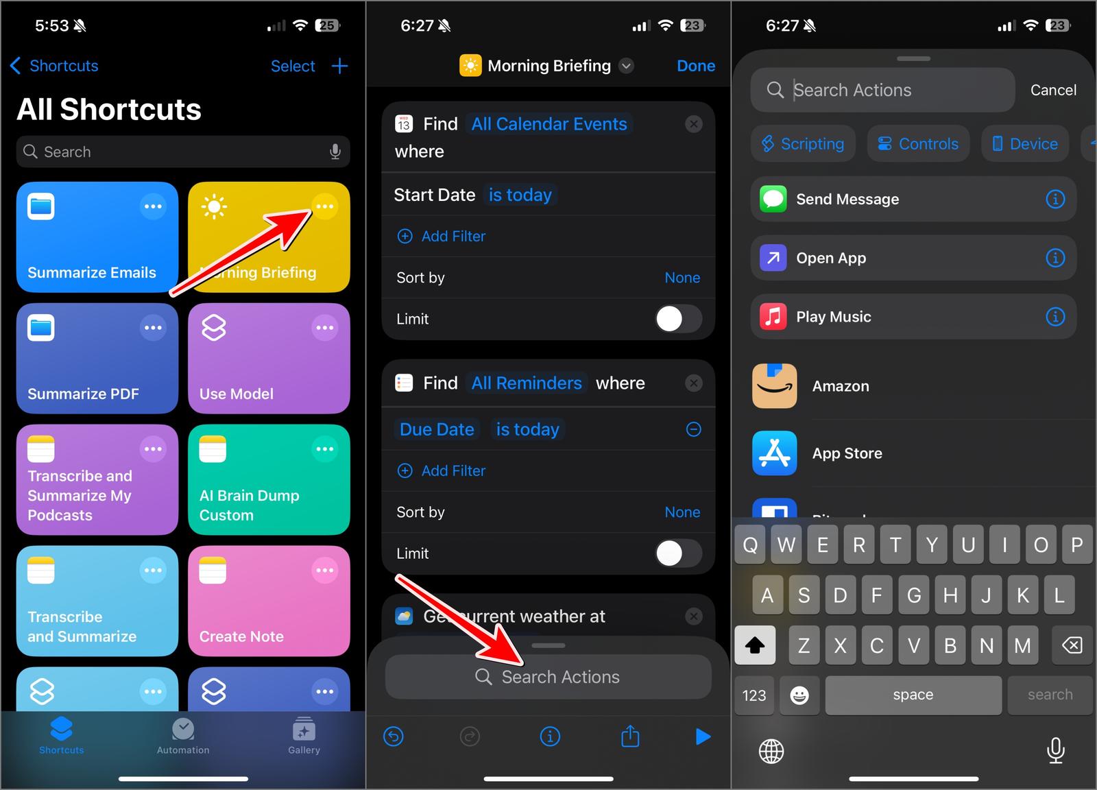 Add actions shortcut