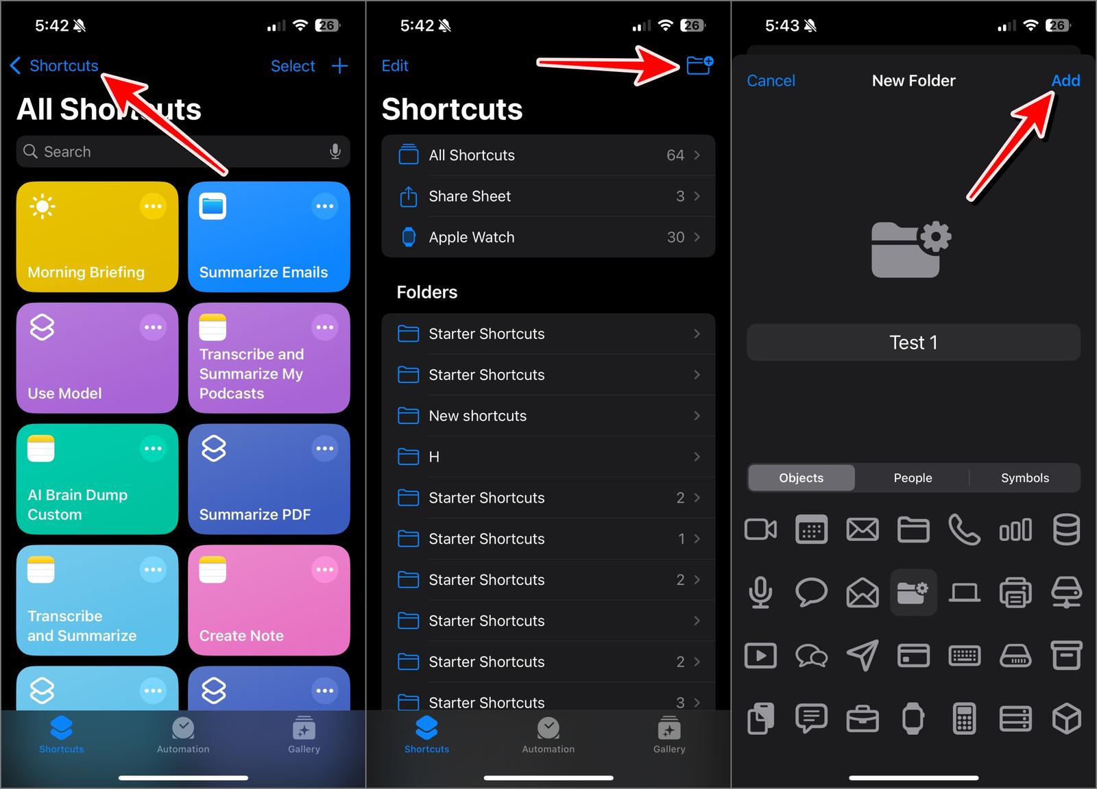 Add Folders in Shortcuts App
