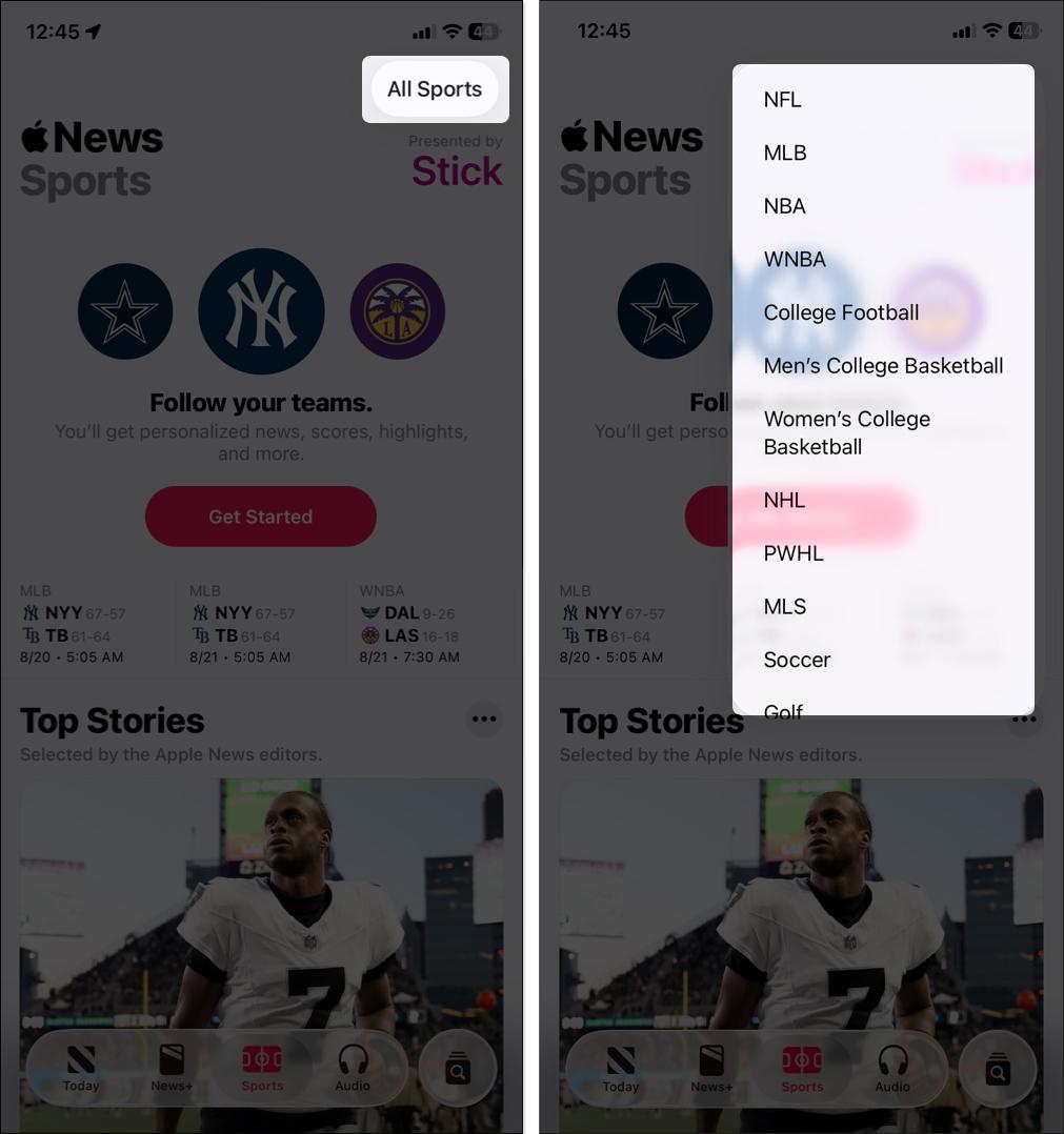 Apple News sports tab