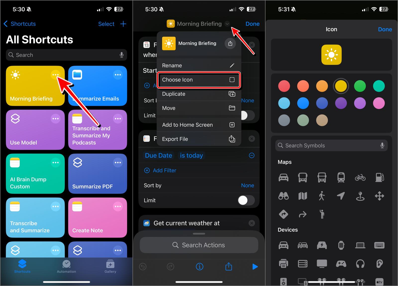 Change icon in Shortcuts app