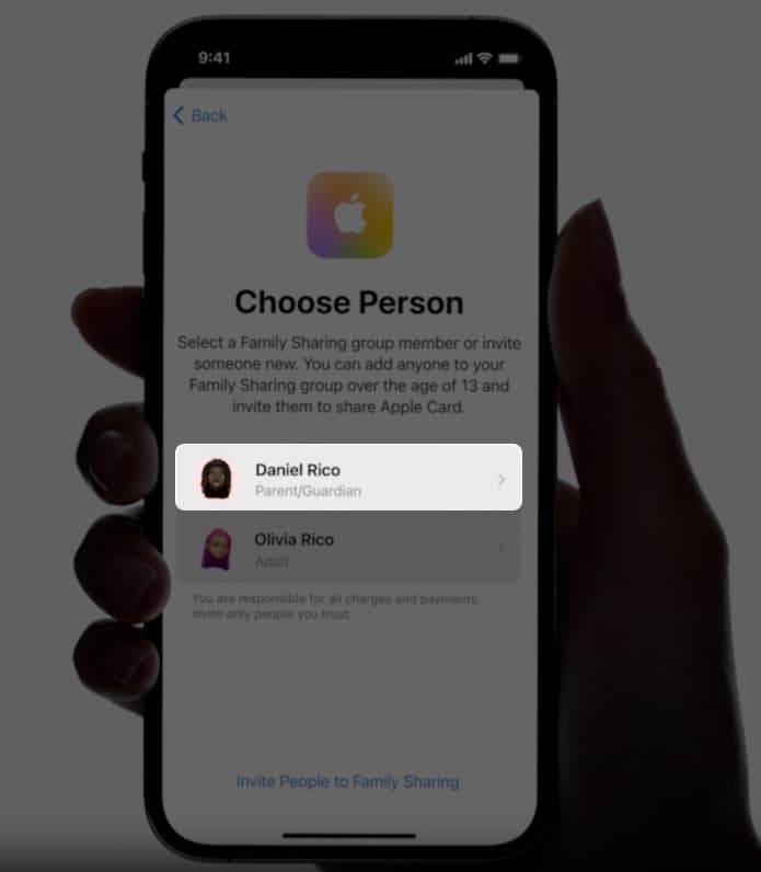 Choose person you want to share