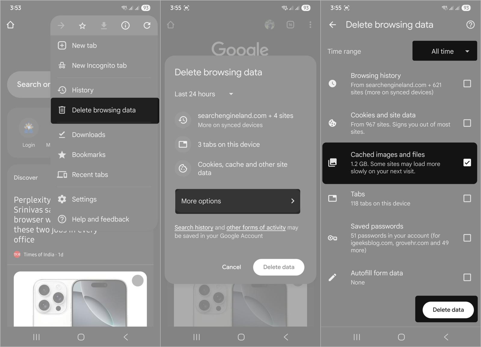 Clear Chrome Cache Android