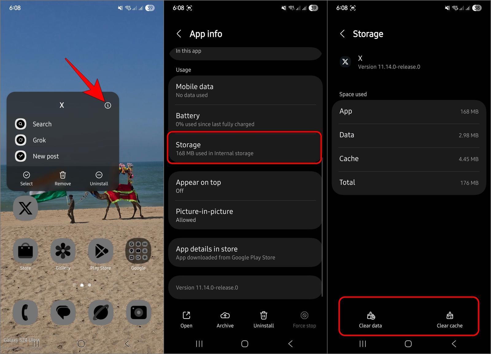 Clear X cache on Android