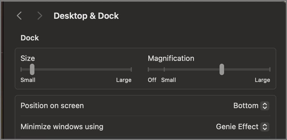 Dock size and position settings on mac
