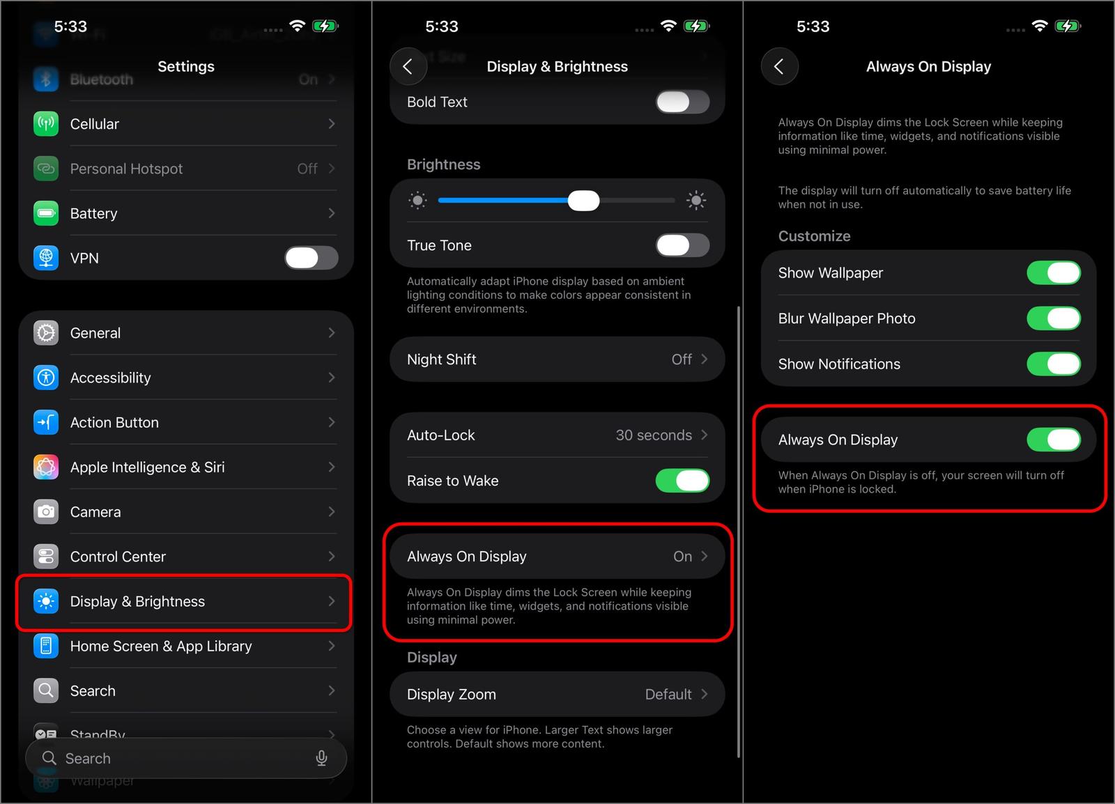 Enable Always on Display on iPhone