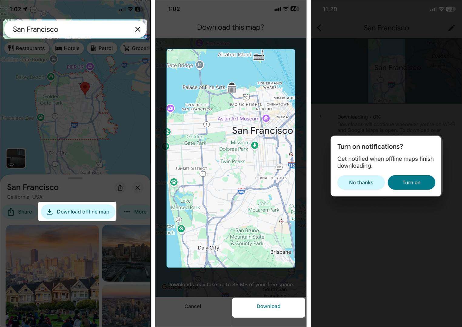Find download offline map tap on then download map on iPhone