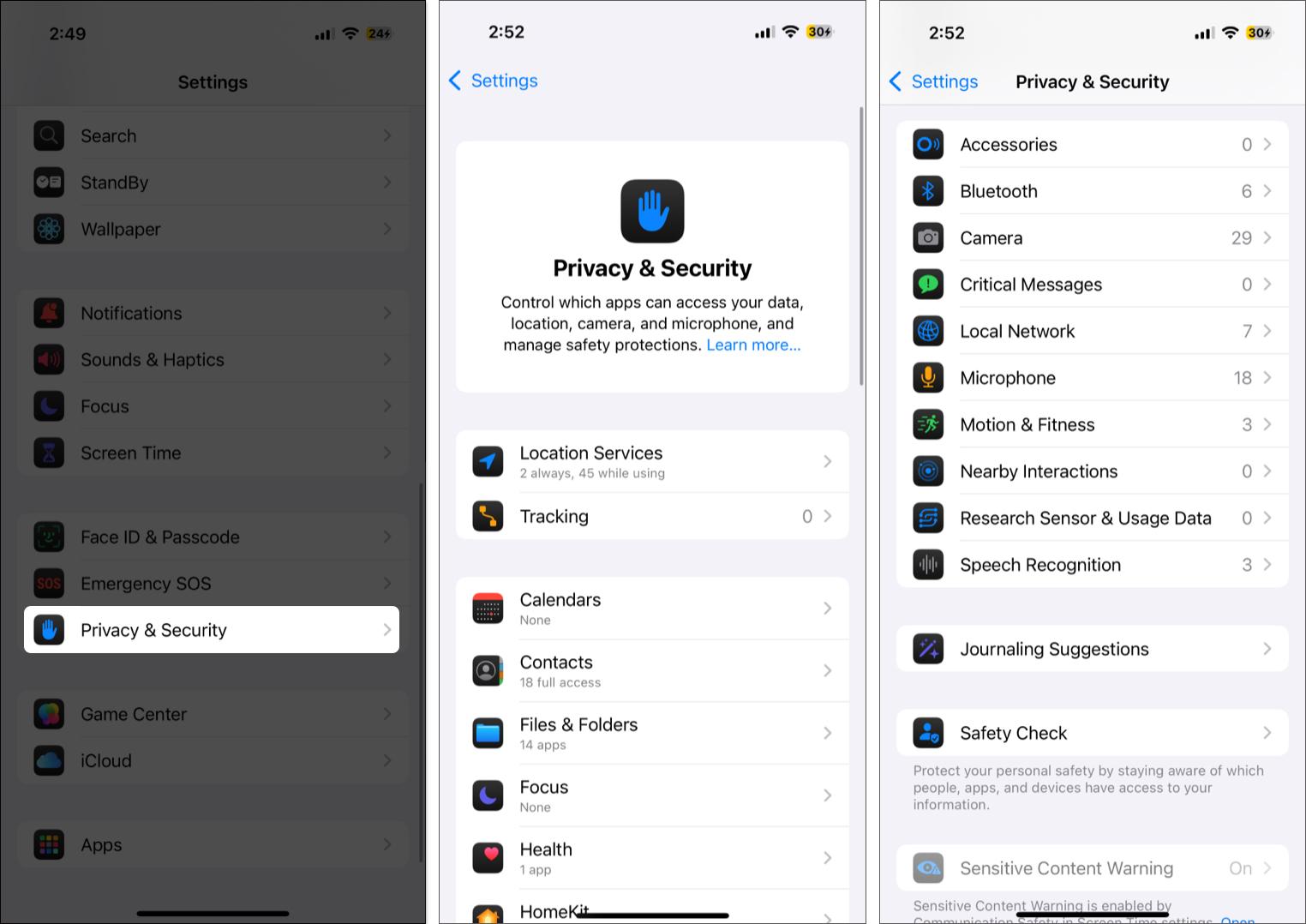 Manage app permissions from iPhone settings