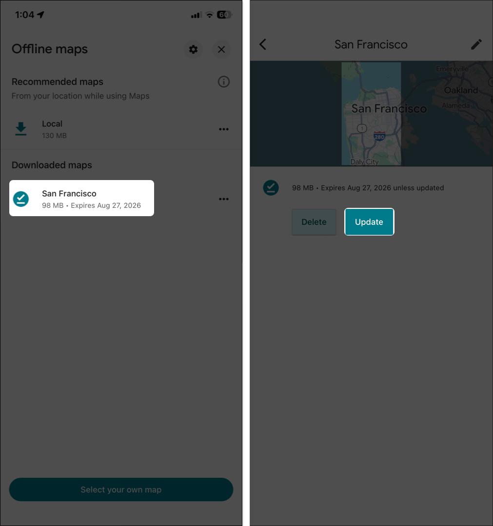 Manually update offline Google Maps