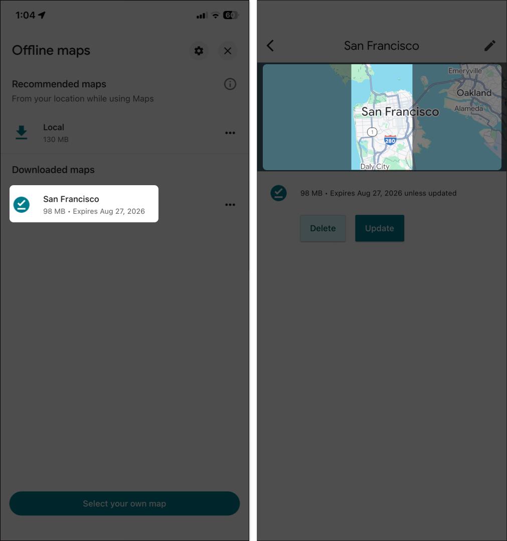 Open downloaded maps tap on Map to access