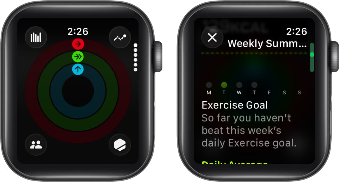Open fitness app and tap on graph icon to view activity