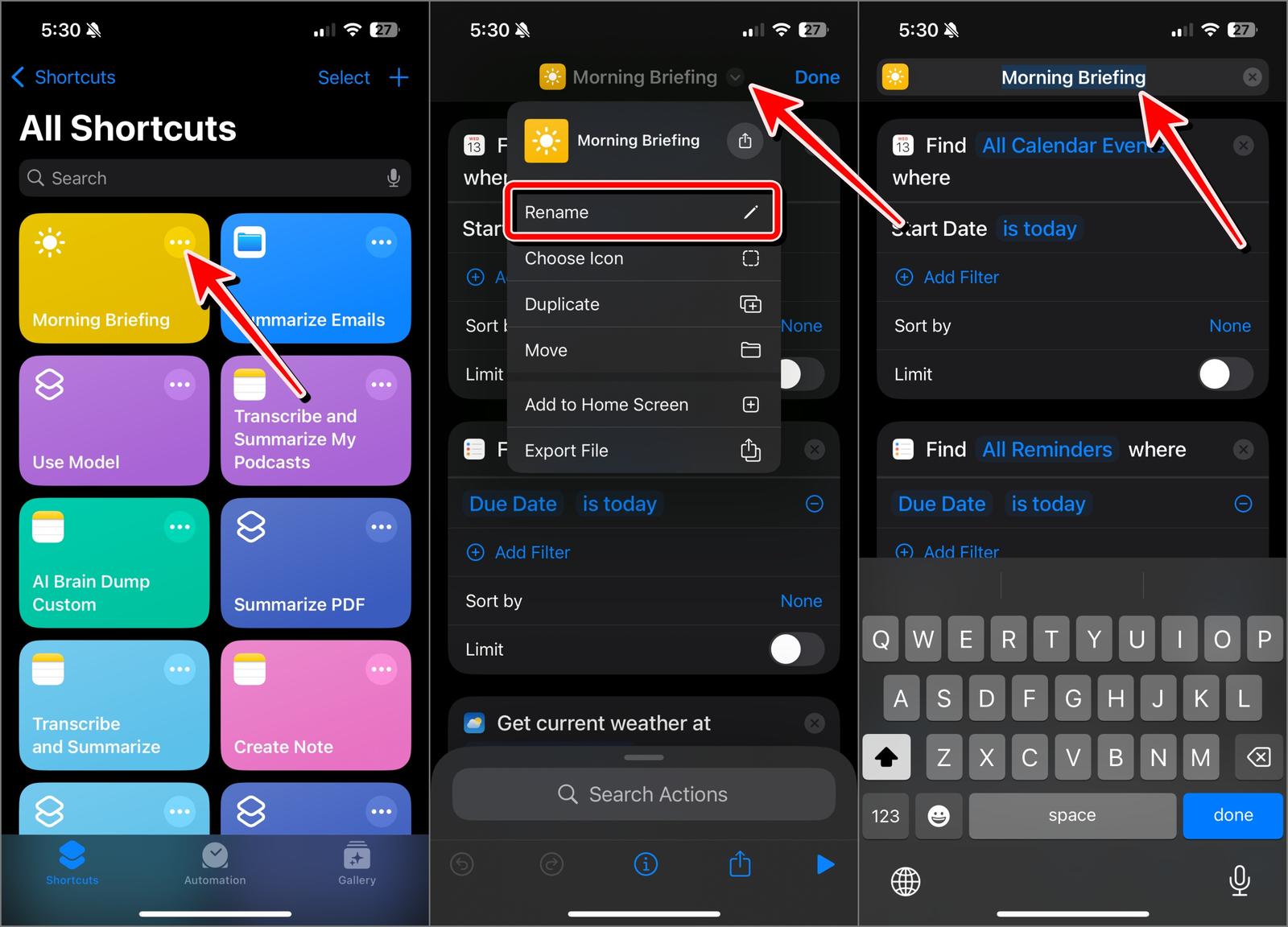 Rename Shortcut on iPhone