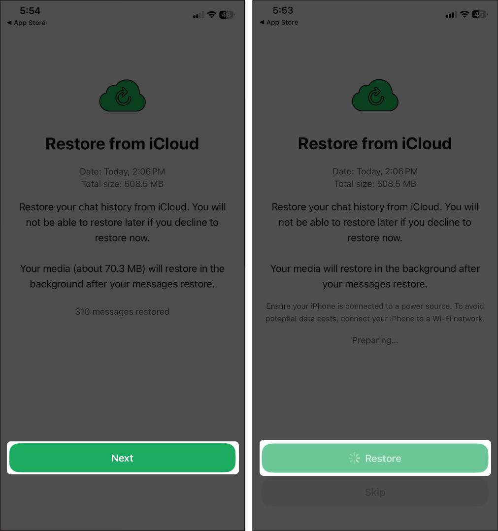 Restore WhatsApp chats