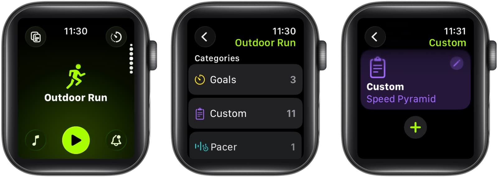 Select custom to add new custom workout