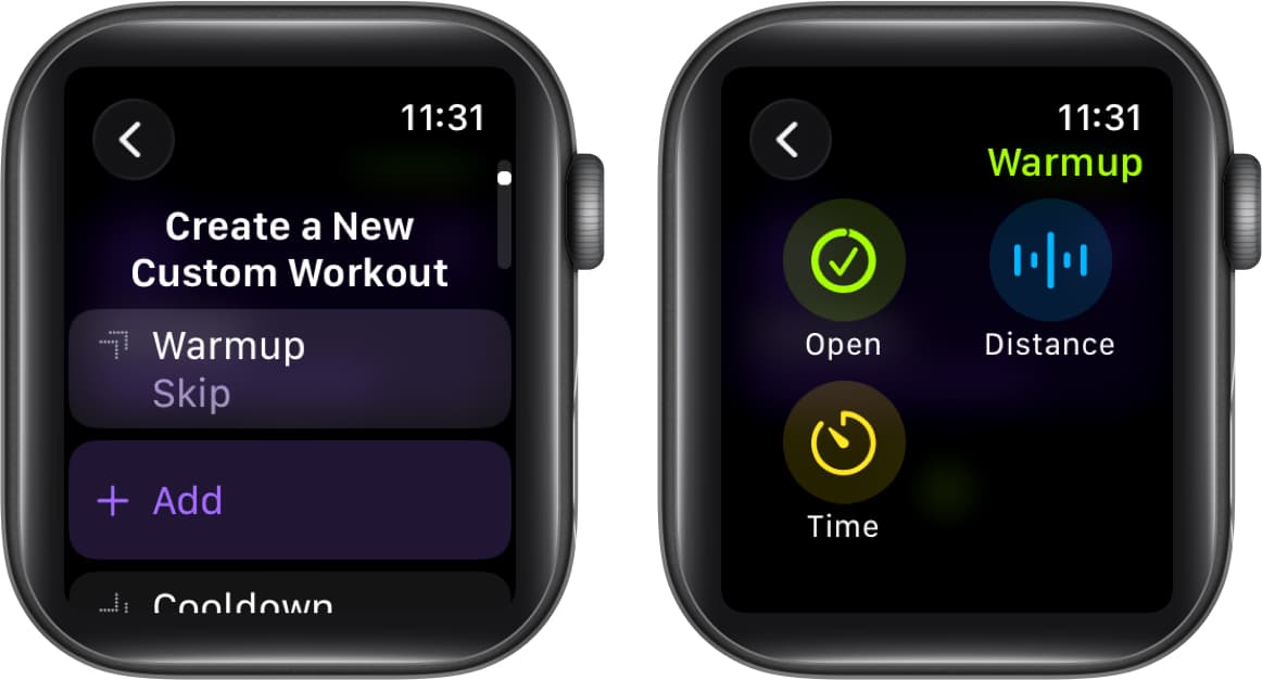 Select warmup and manage distance and time
