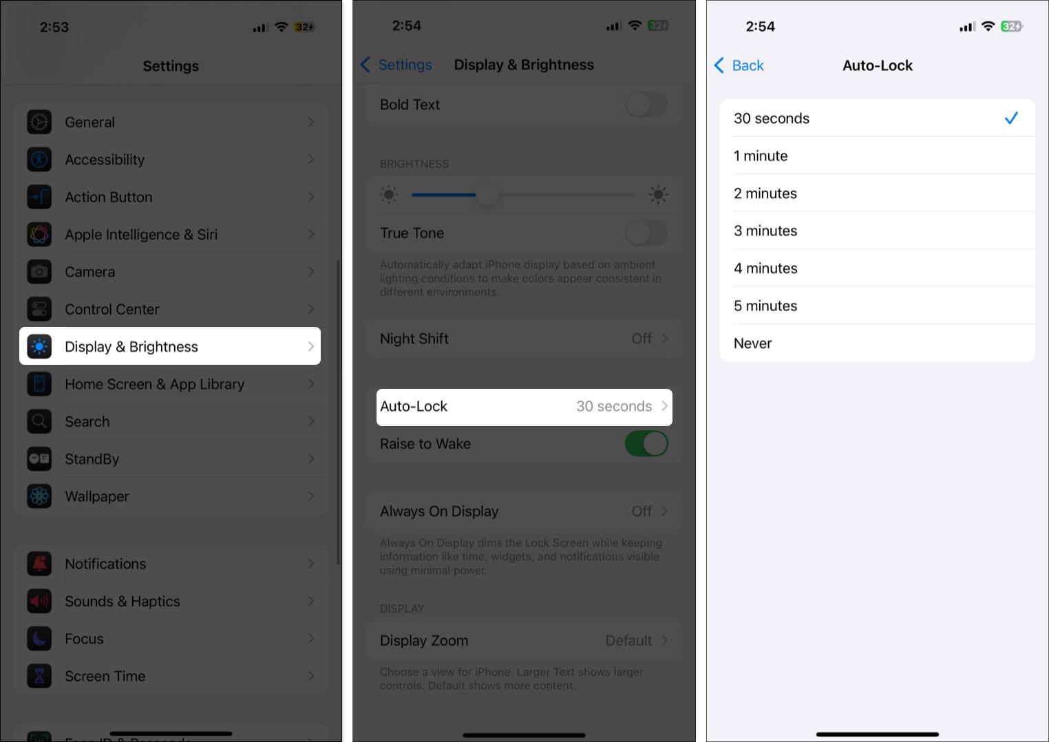Set auto lock timings from iPhone settings