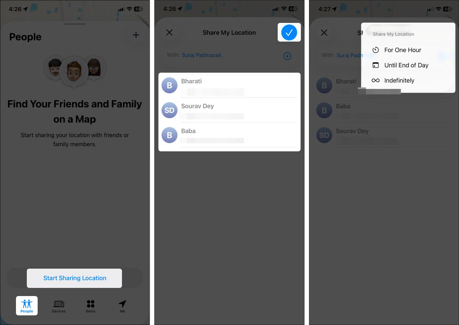 Start family sharing from find my app
