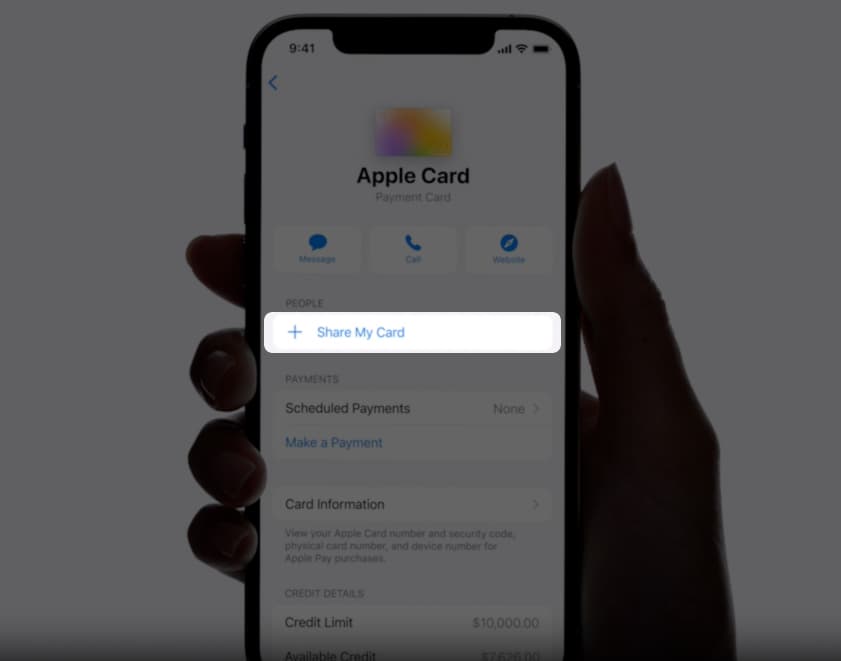 Tap on share my card option