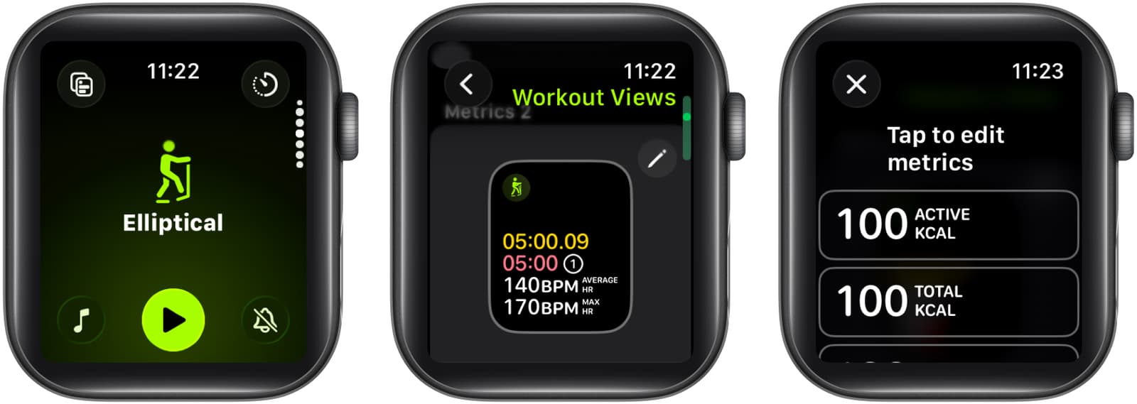 Tap the pen icon on workout view to edit metrics