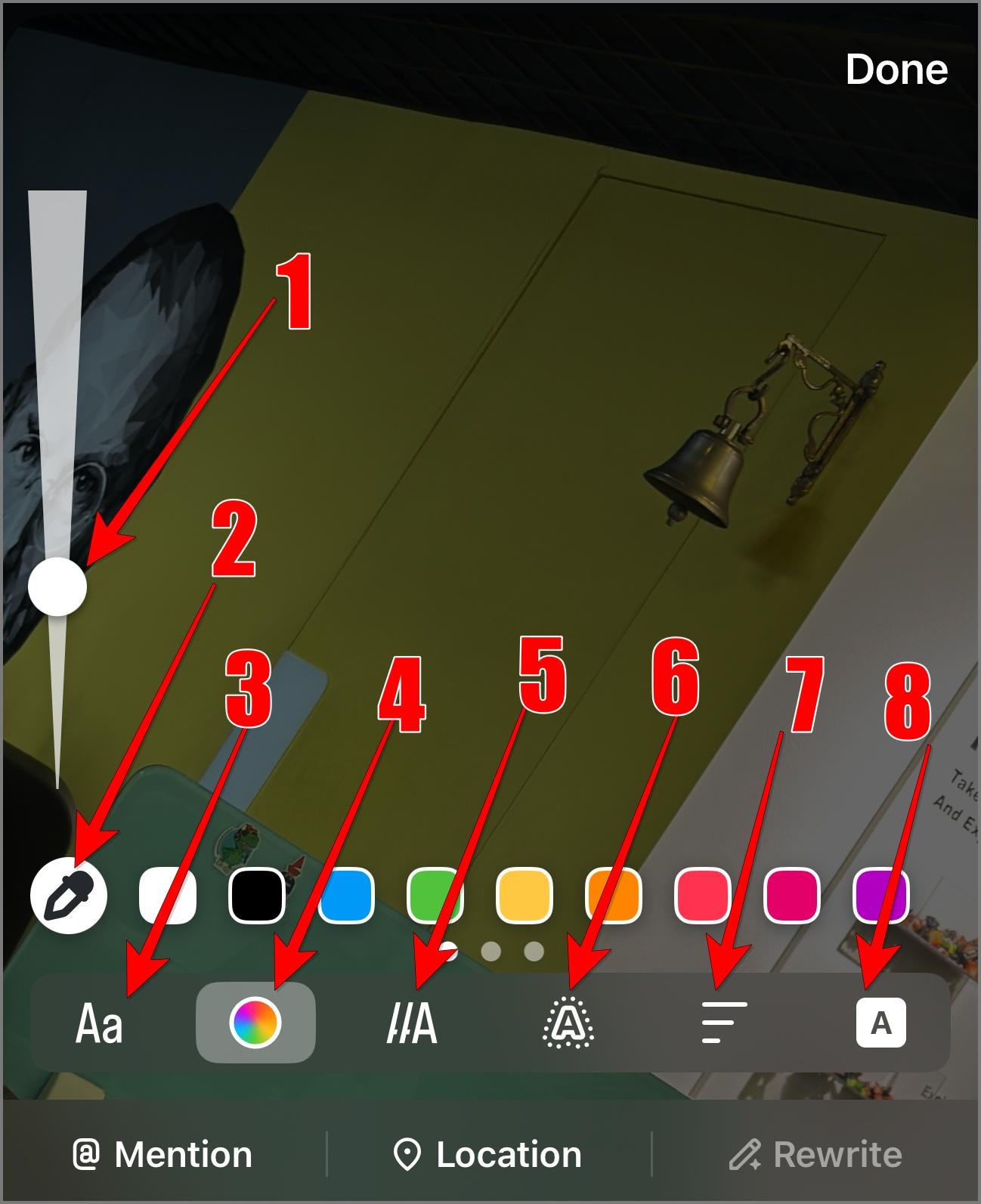 text editing icons on Instagram