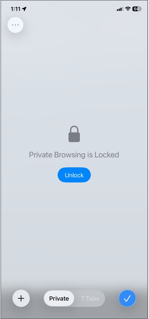 To unlock private browsing tap on unlock