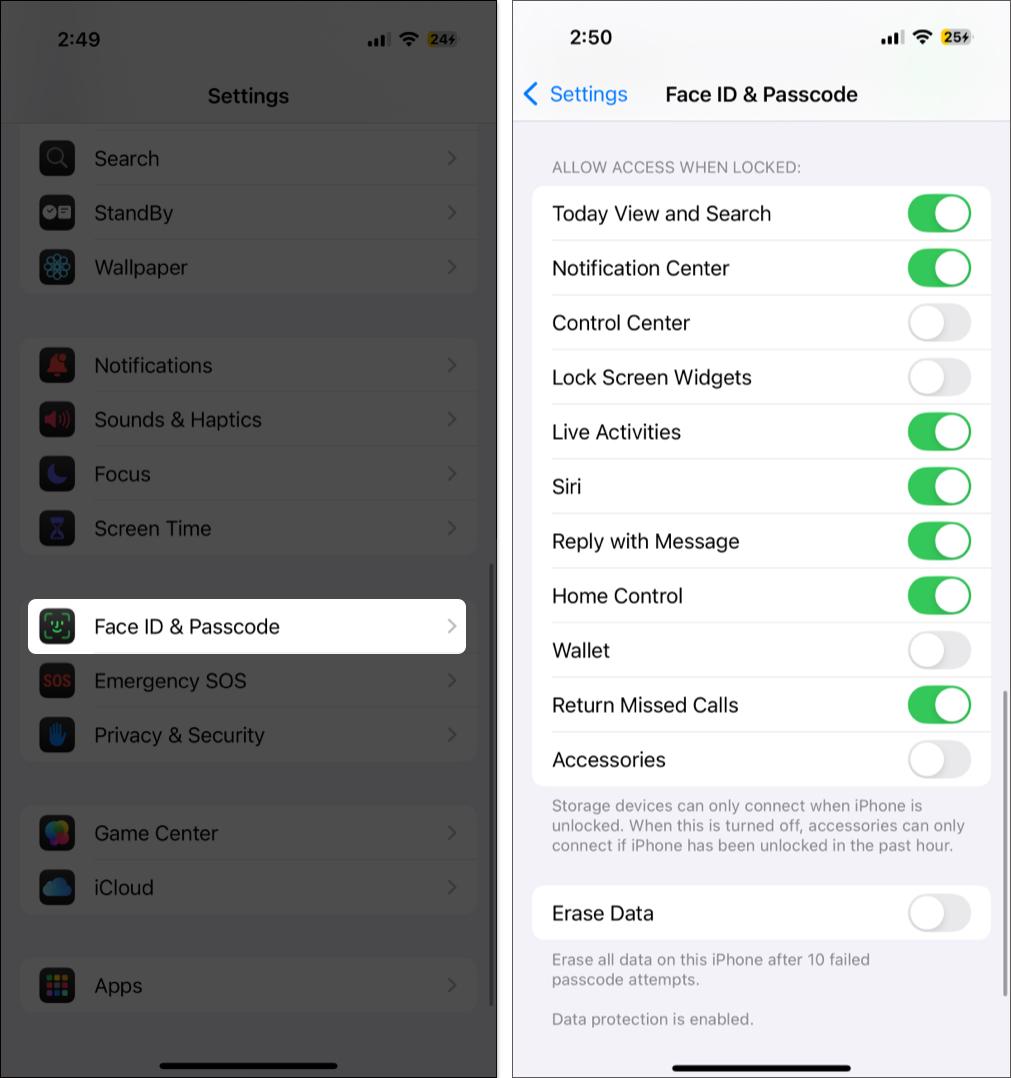 Toggle off unwanted features from face id settings on iPhone