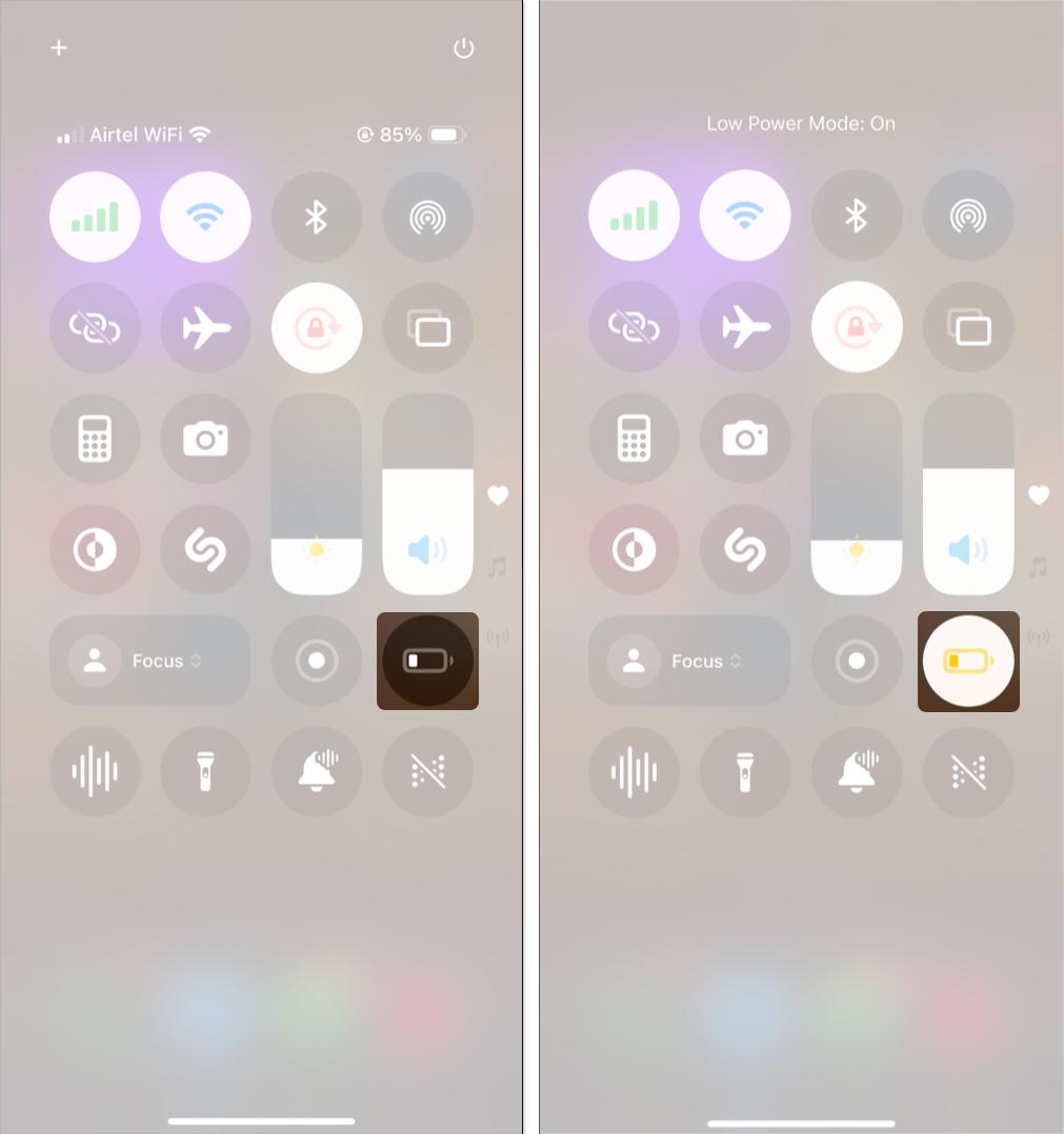 Turn on low power mode from control center