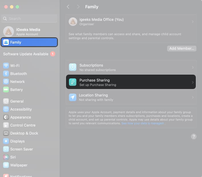 Turn on purchase sharing on Mac