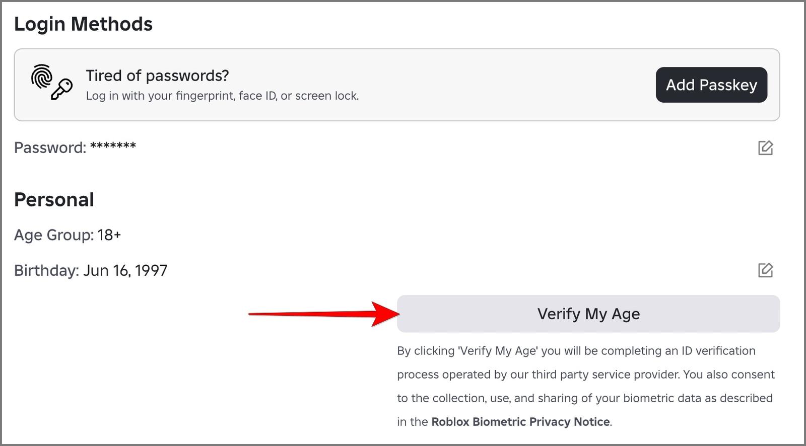 Verify my age on Roblox