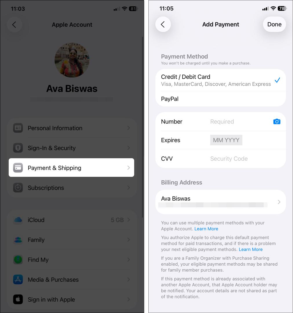 Add valid payment method
