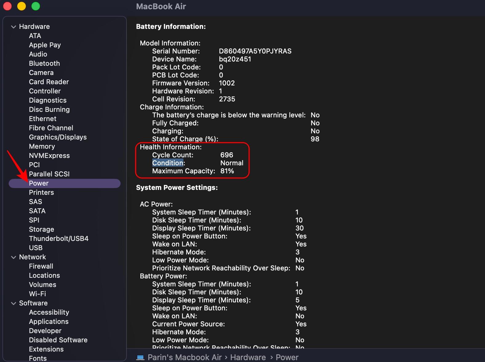 Battery health and Condition