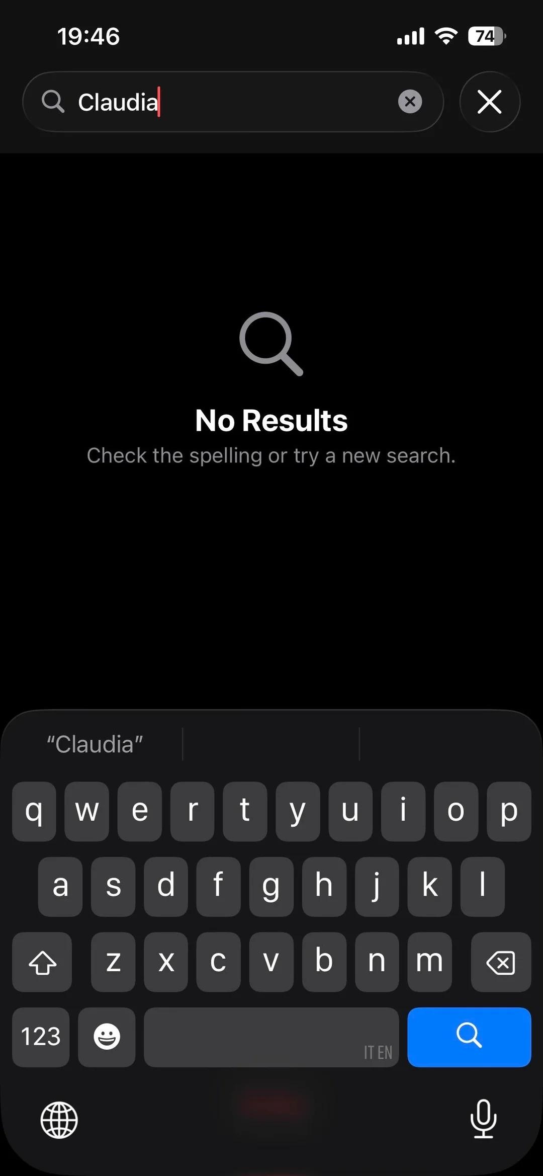 Calendar app search not working