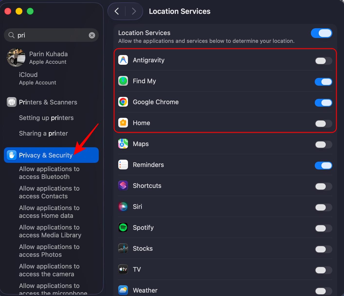 Check Location Services