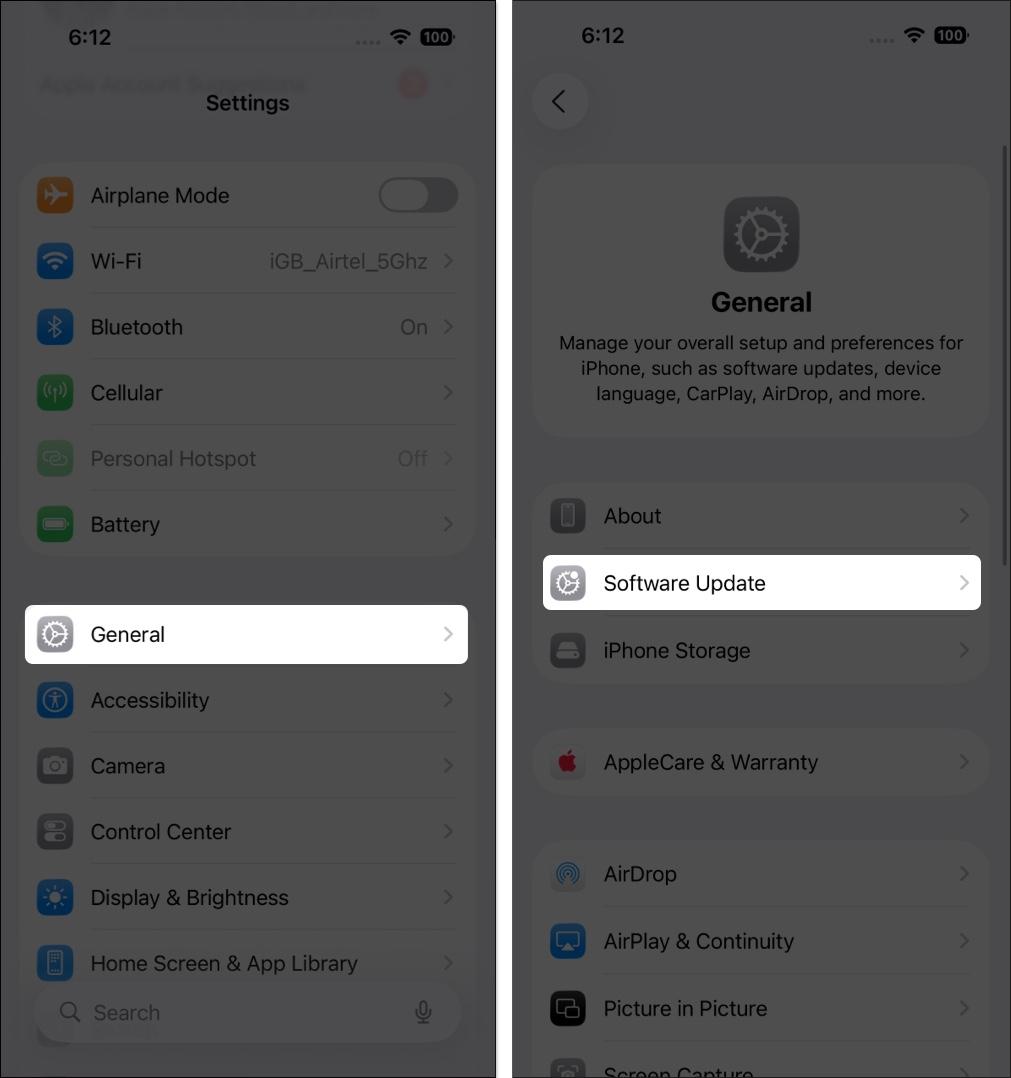 Go to Settings → General → Software Update