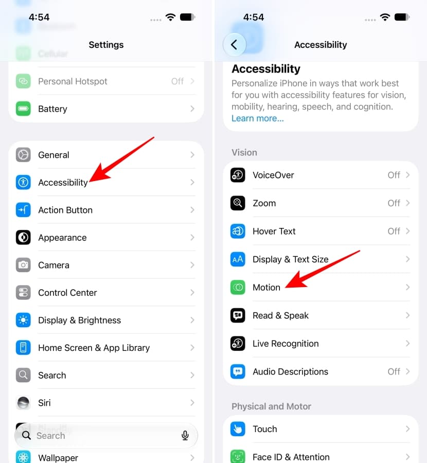 Select Accessibility and Motion