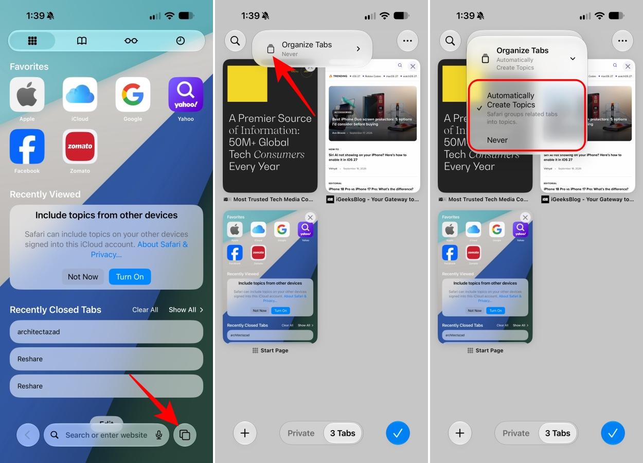 Set up automatic Tab organization in Safari