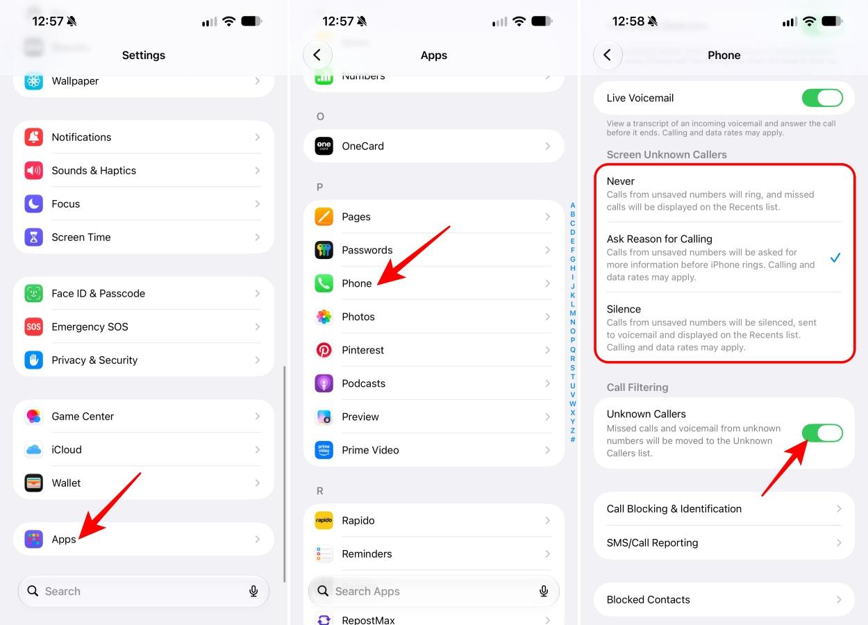 Turn on Call Screening