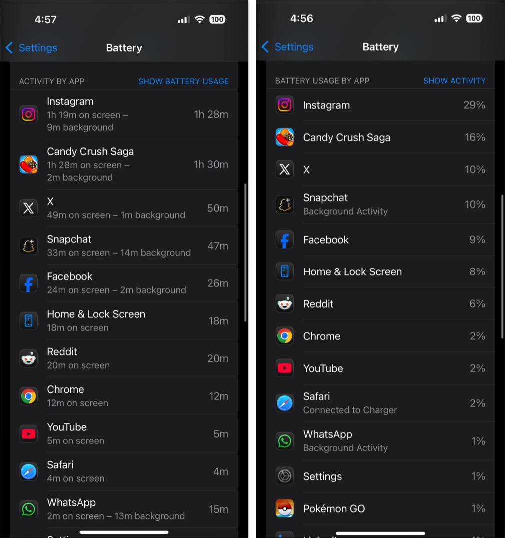 Check app activity and battery usage by apps on iPhone