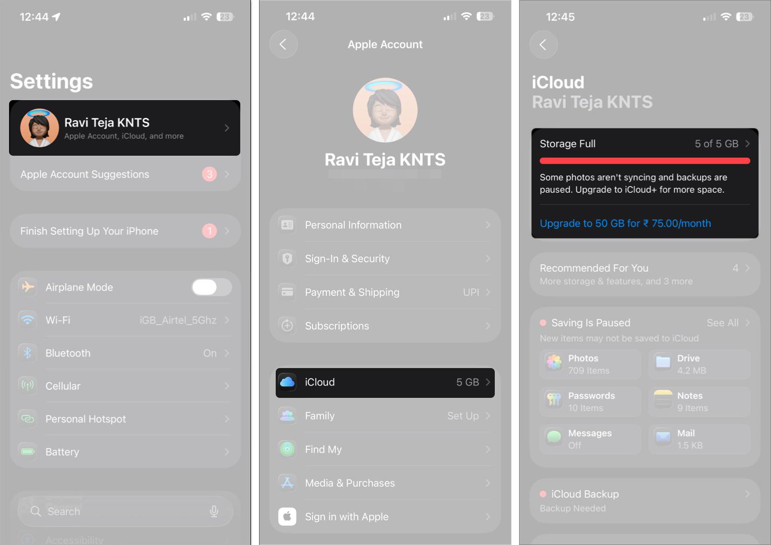Check iCloud storage on the iPhone