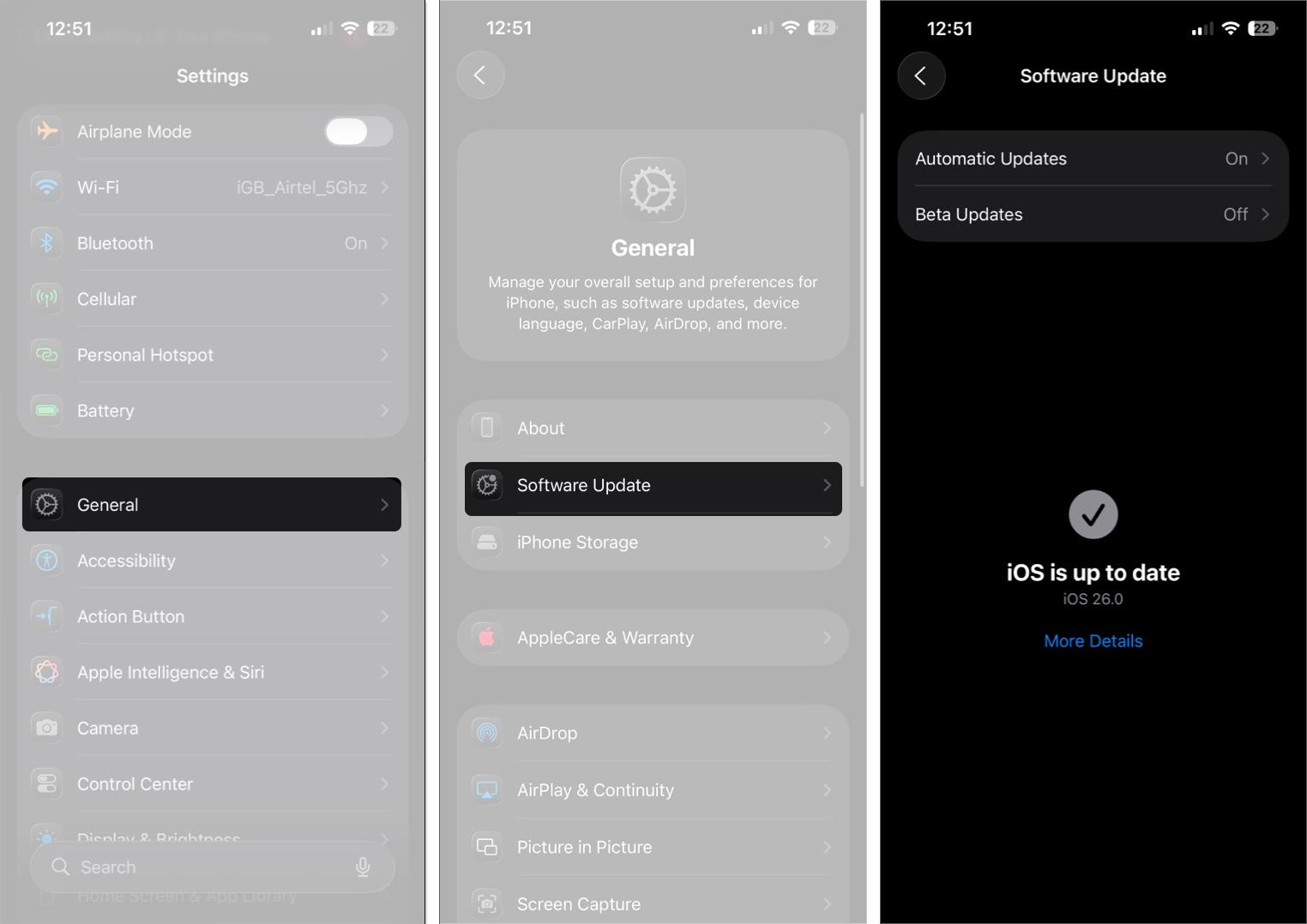 Check software update from iPhone settings