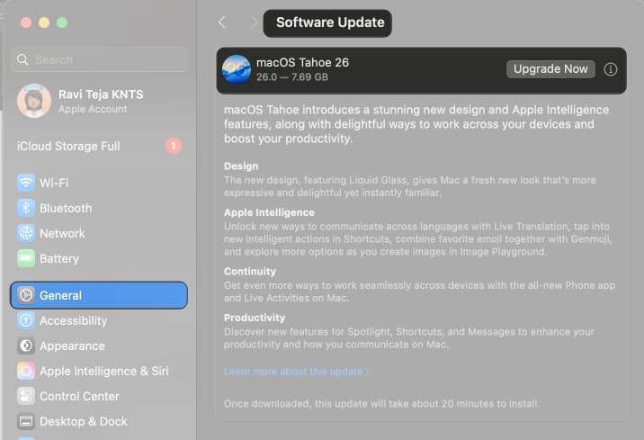 Check software update on Mac