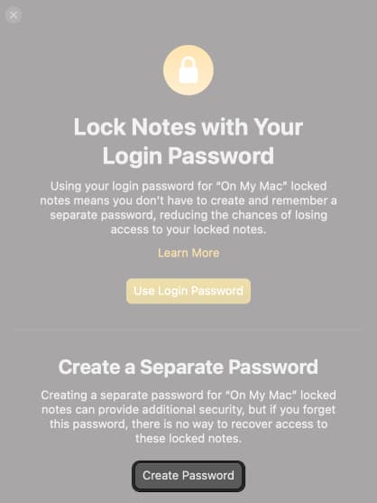 Choose create password option