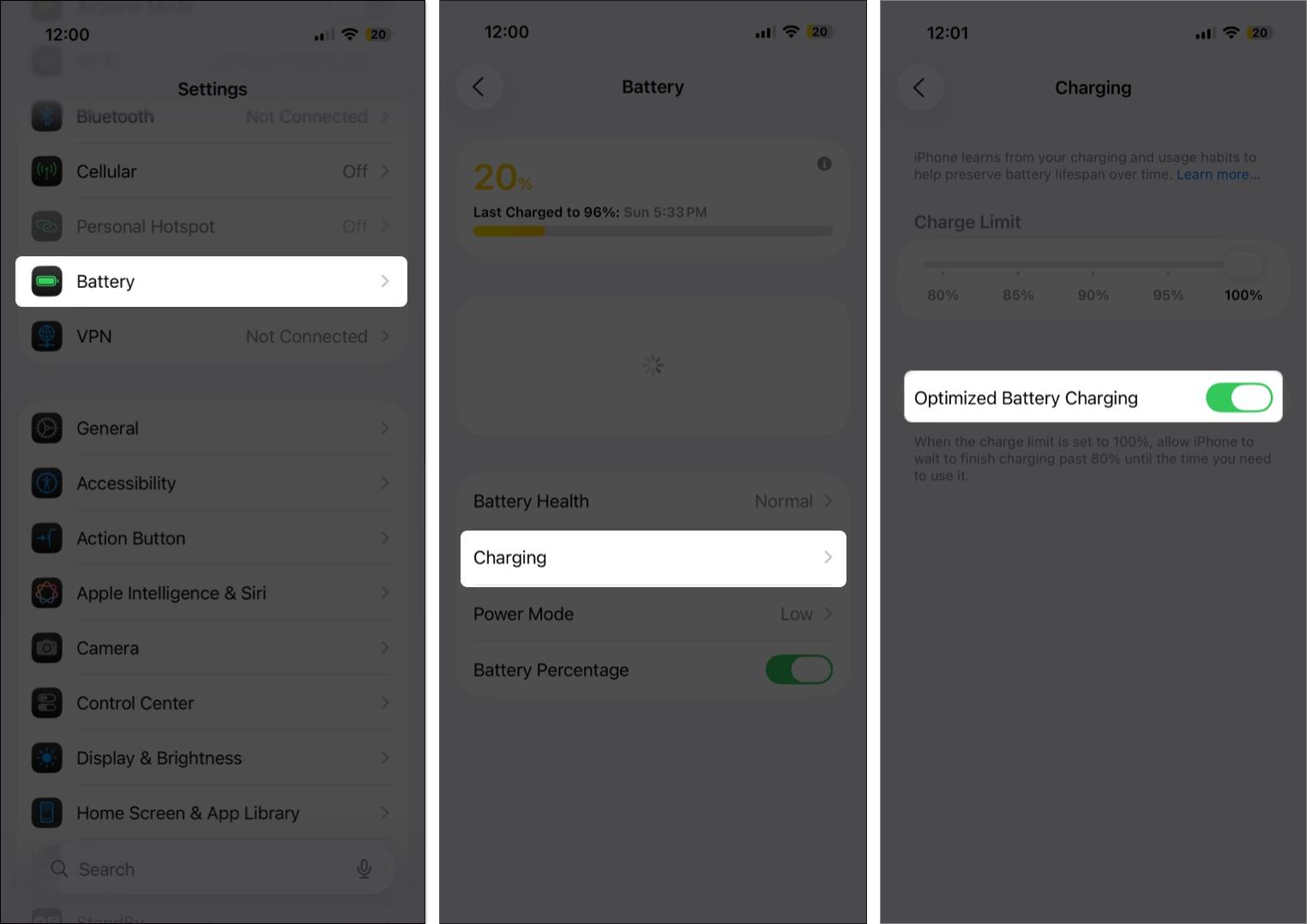 Enable optimized battery charging