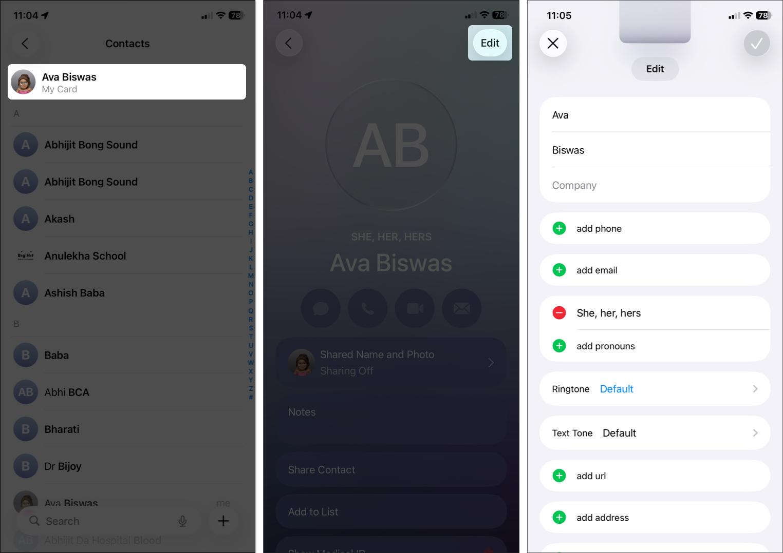 Fill all contact details and tap the checkmark to save details