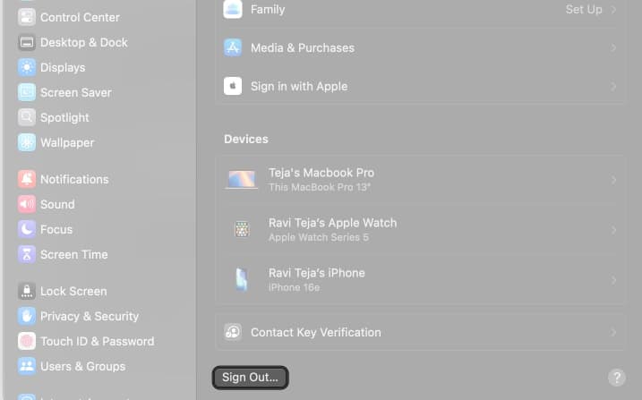 Get sign out option from system settings on Mac