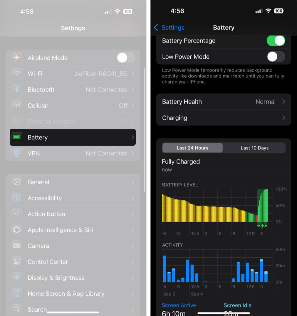 iPhone battery usage graph