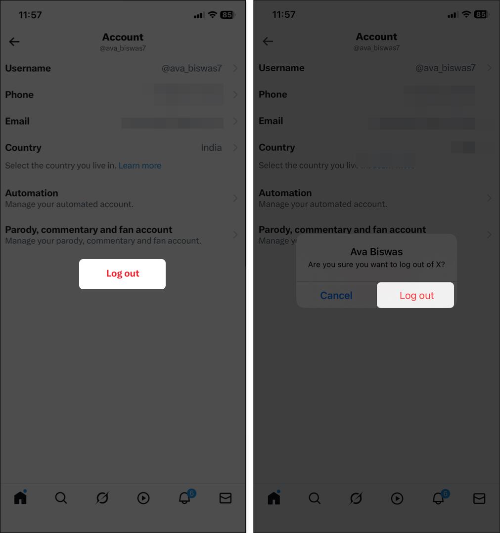 Log out your X account