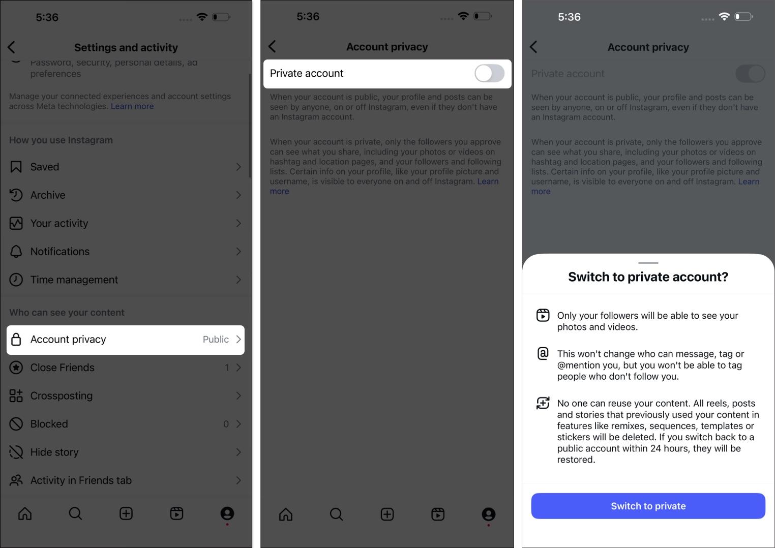 how to make account private on Instagram