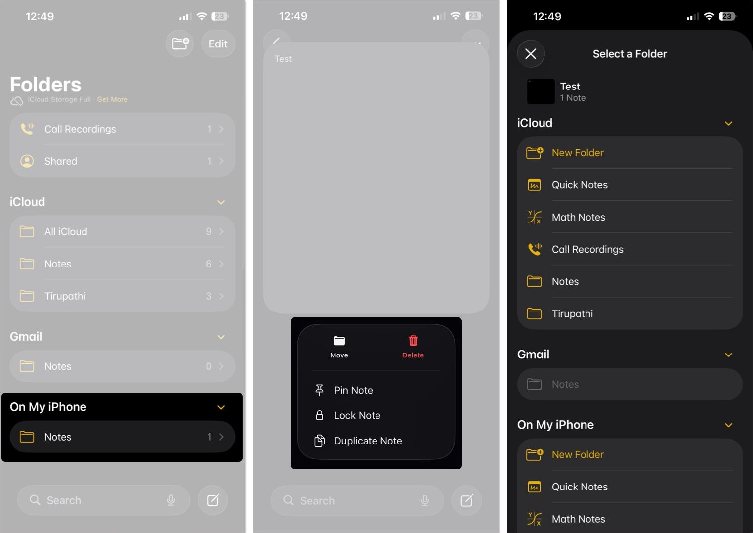 Open notes app and access notes